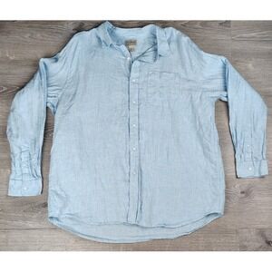 L.L.‎ Bean XL Reg 100% Linen Mens Button Up Long Sleeve Blue Lightweight